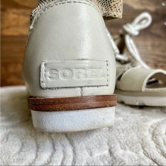 Sorel Torpeda Bungee Ankle Tie Leather Gladiator Sandals Sz 8.5 Off White READ - Picture 13 of 14